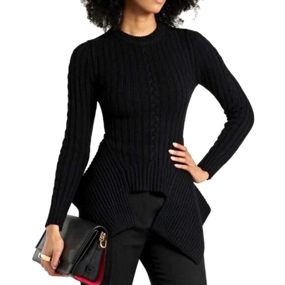 Alexander McQueen Cable Knit Wool Cashmere Blend Peplum Sweater XS Black Top